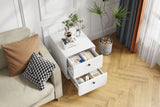 Modern Night Stand Storage Cabinet For Living Room Bedroom, Steel Cabinet With 2 Drawers, Bedside Furniture, Circular Handle - White - Furniture Home Direct