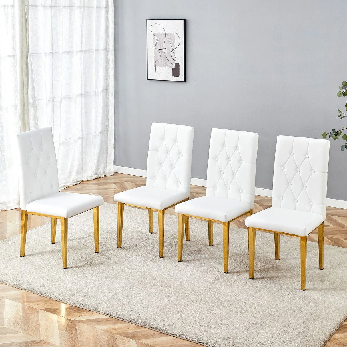 Vintage Style Armless Dining Chairs Set With Grid And Buckle Design - Furniture Home Direct