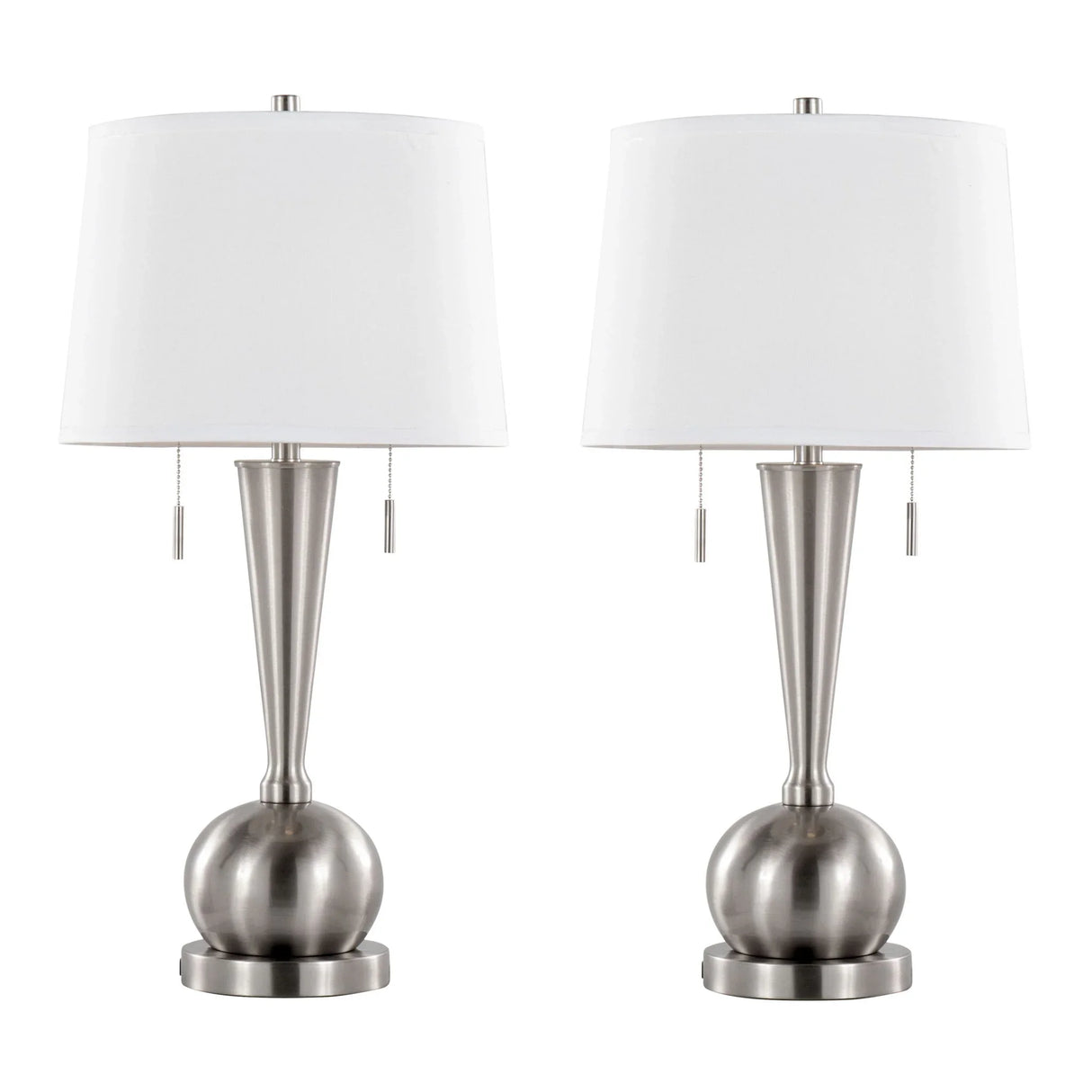 Jules - Contemporary Table Lamp Built In USB Port (Set of 2) - Nickel / White - Furniture Home Direct