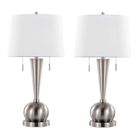 Jules - Contemporary Table Lamp Built In USB Port (Set of 2) - Nickel / White - Furniture Home Direct