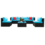 Outdoor Sectional Set With Blue Cushions - Furniture Home Direct