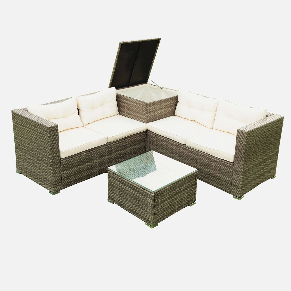 4 Piece Patio Sectional Wicker Rattan Outdoor Furniture Sofa Set With Storage Box - Furniture Home Direct