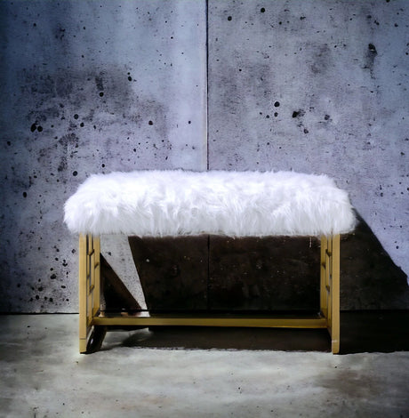Bagley II - Bench Faux Fur - White / Gold - Furniture Home Direct