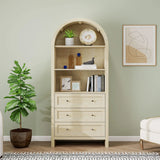Arched Kitchen Pantry, Modern Farmhouse Wood Kitchen Storage Cabinets, Arched Storage Display Cabinet With Adjustable Shelves, Versatile Cupboard For Kitchen, Dining Room, Living Room - Natural - Furniture Home Direct