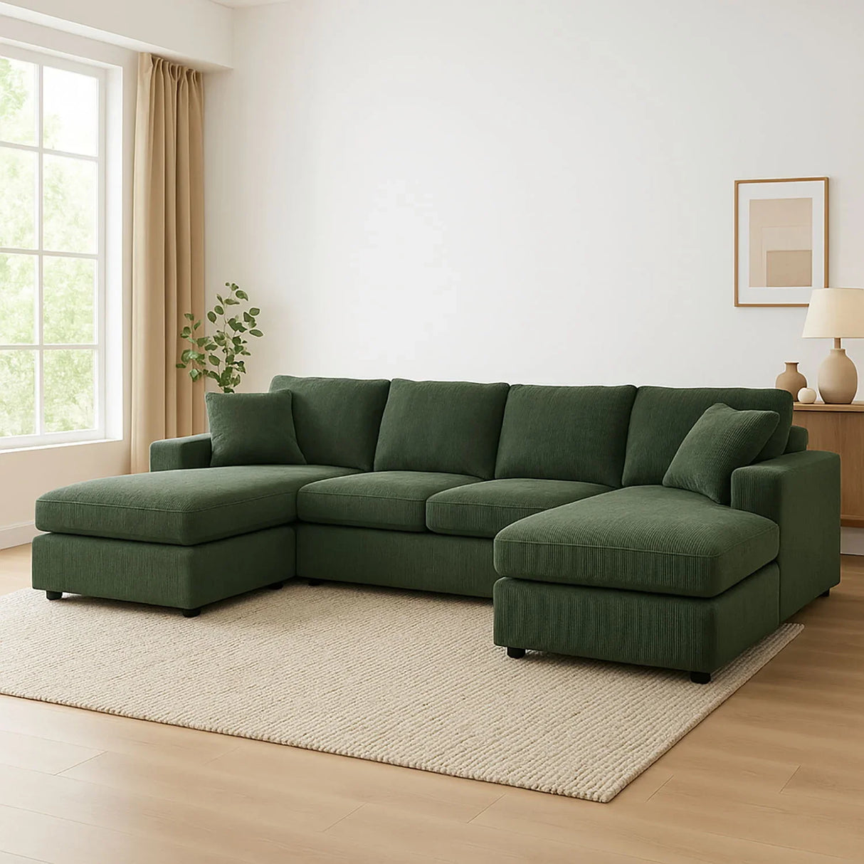 3 Piece Corduroy Double Chaise Sectional Sofa - Furniture Home Direct