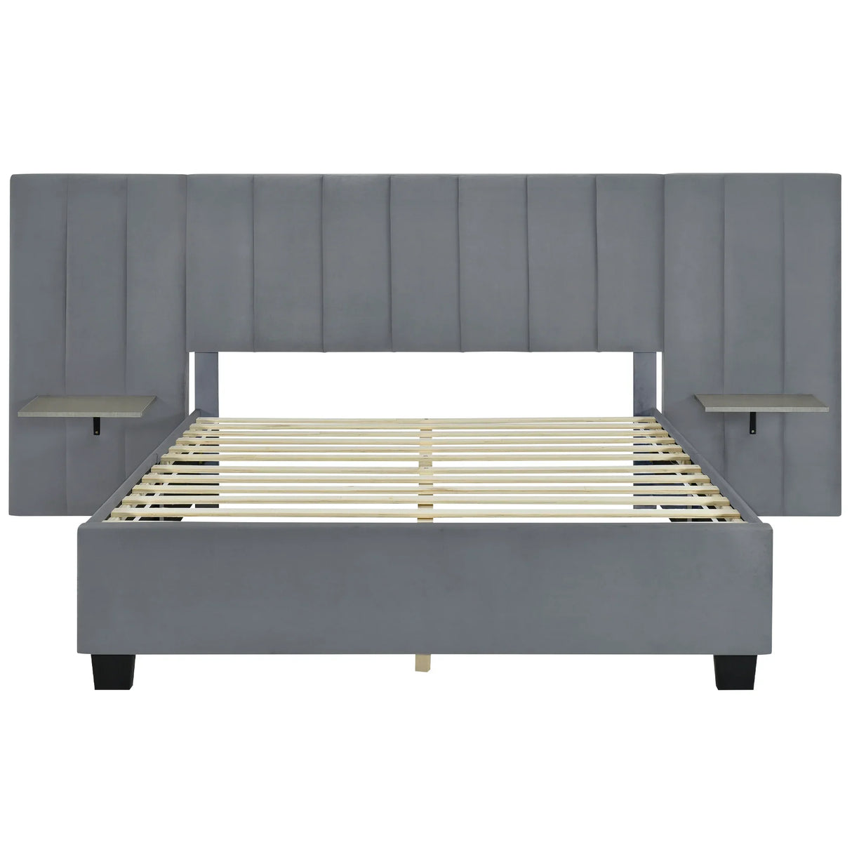 Queen Bed Upholstered Platform With Tall Headboard Gray - Furniture Home Direct