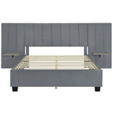 Queen Bed Upholstered Platform With Tall Headboard Gray - Furniture Home Direct