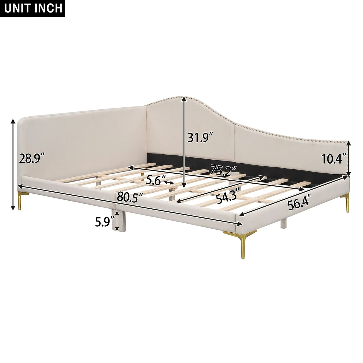 Upholstered Daybed With Headboard And Armrest, Support Legs - Furniture Home Direct