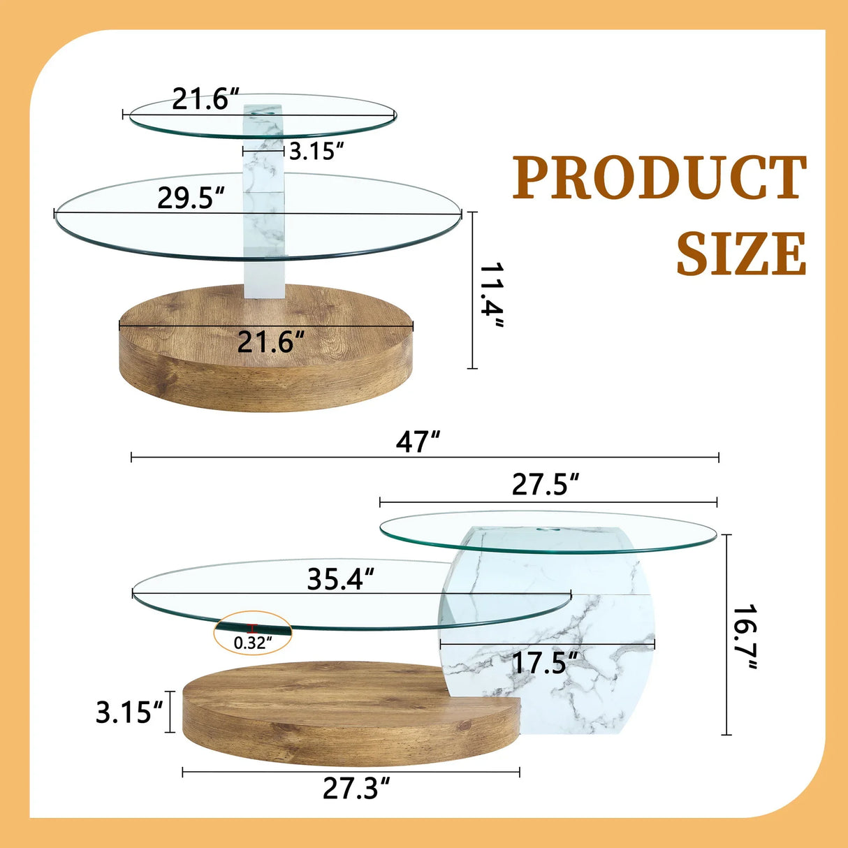 Contemporary Artistic Double Layer Coffee Table,Tempered Glass Top - Furniture Home Direct