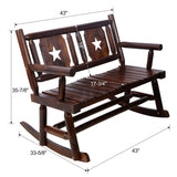 Rustic Outdoor Wood Rocking Bench Double Rocking Chair For 2 Persons With Curved Seat, Porch Rocker - Brown - Furniture Home Direct