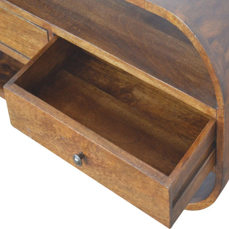 Curved Edge Media Unit With 2 Drawers - Chestnut - Furniture Home Direct
