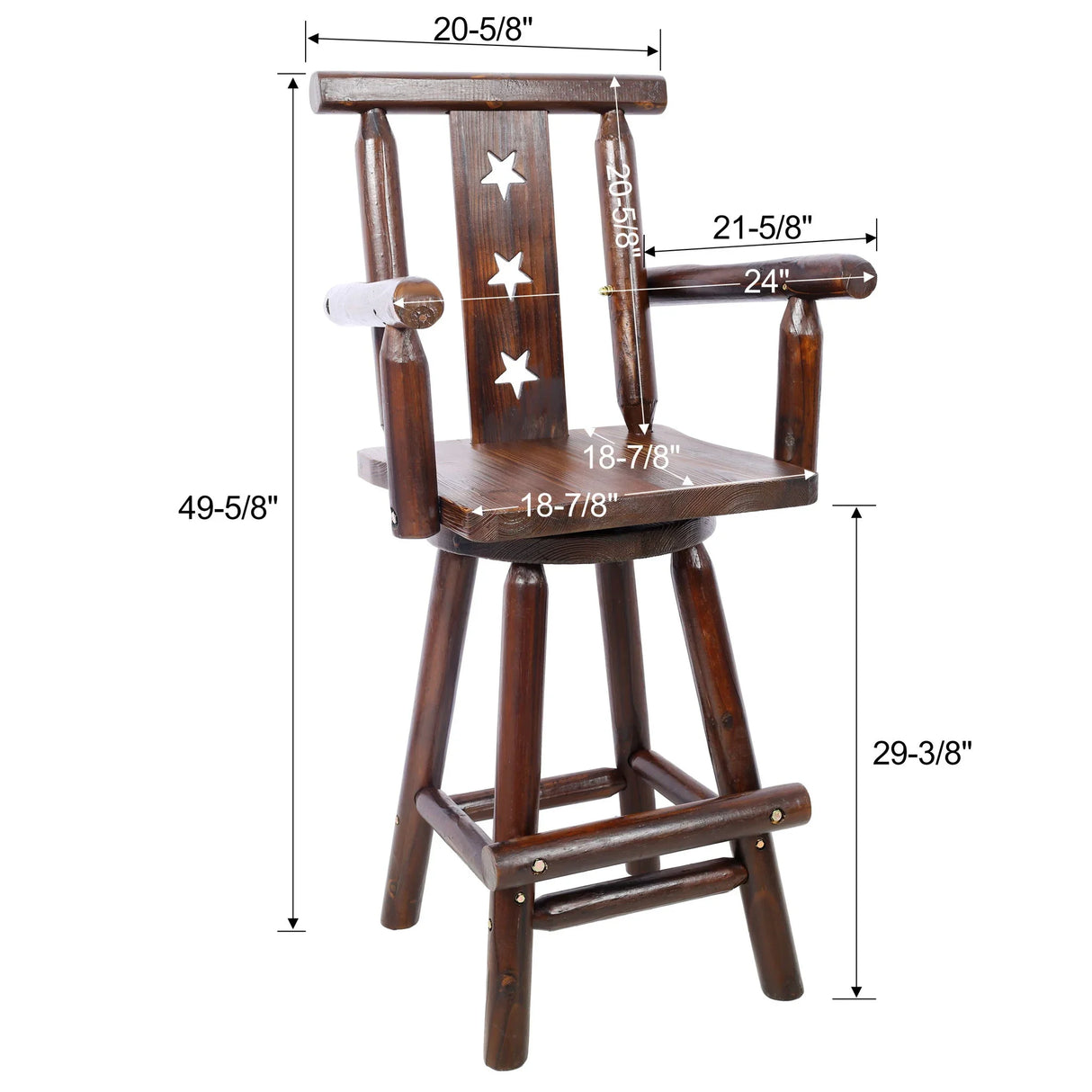 Rustic Tall Bistro Chair Decorative Star Backrest And Footrest, Fir Wood, 4 Foot - Brown - Furniture Home Direct