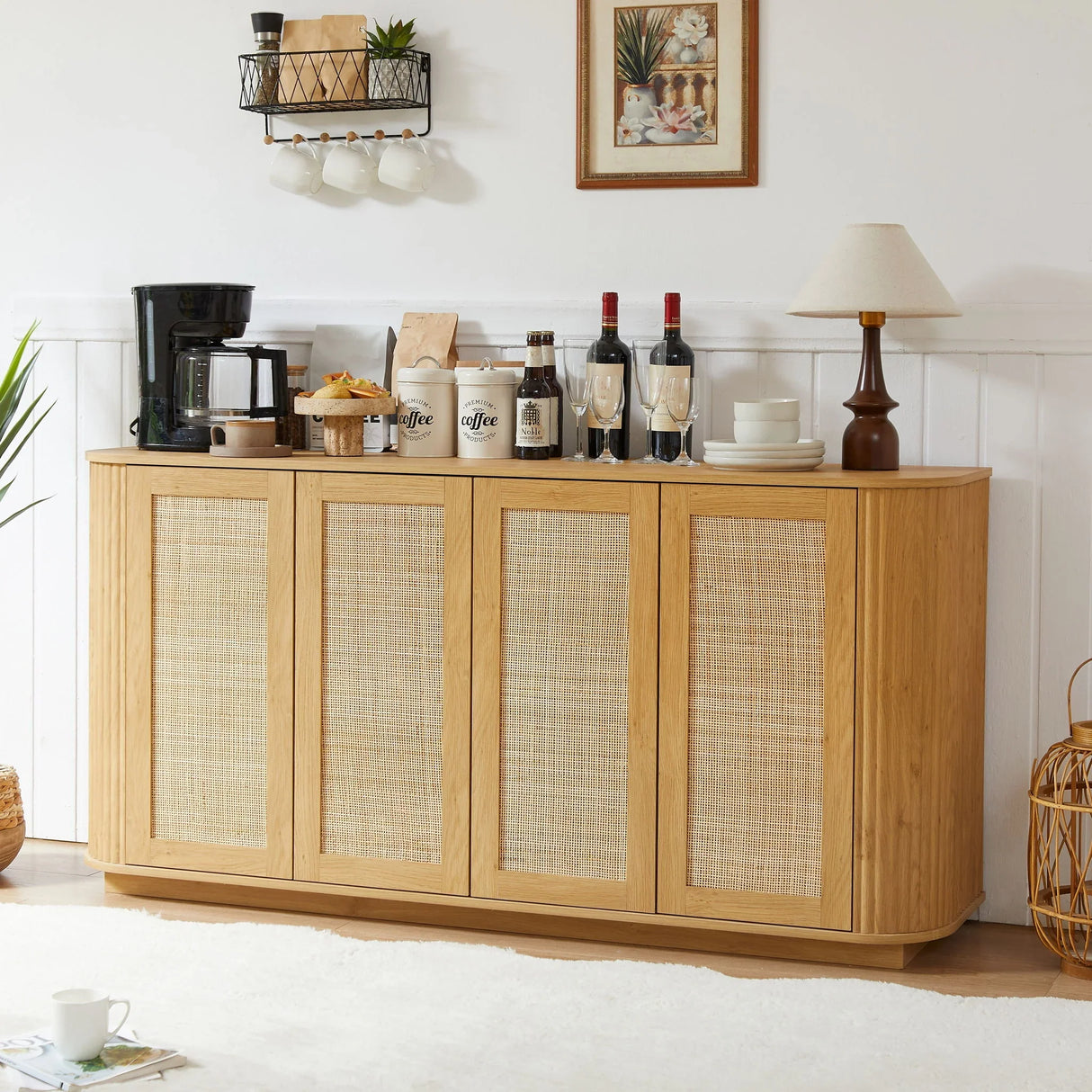 Contemporary Wave Shaped TV Stand With Rattan Doors - Furniture Home Direct