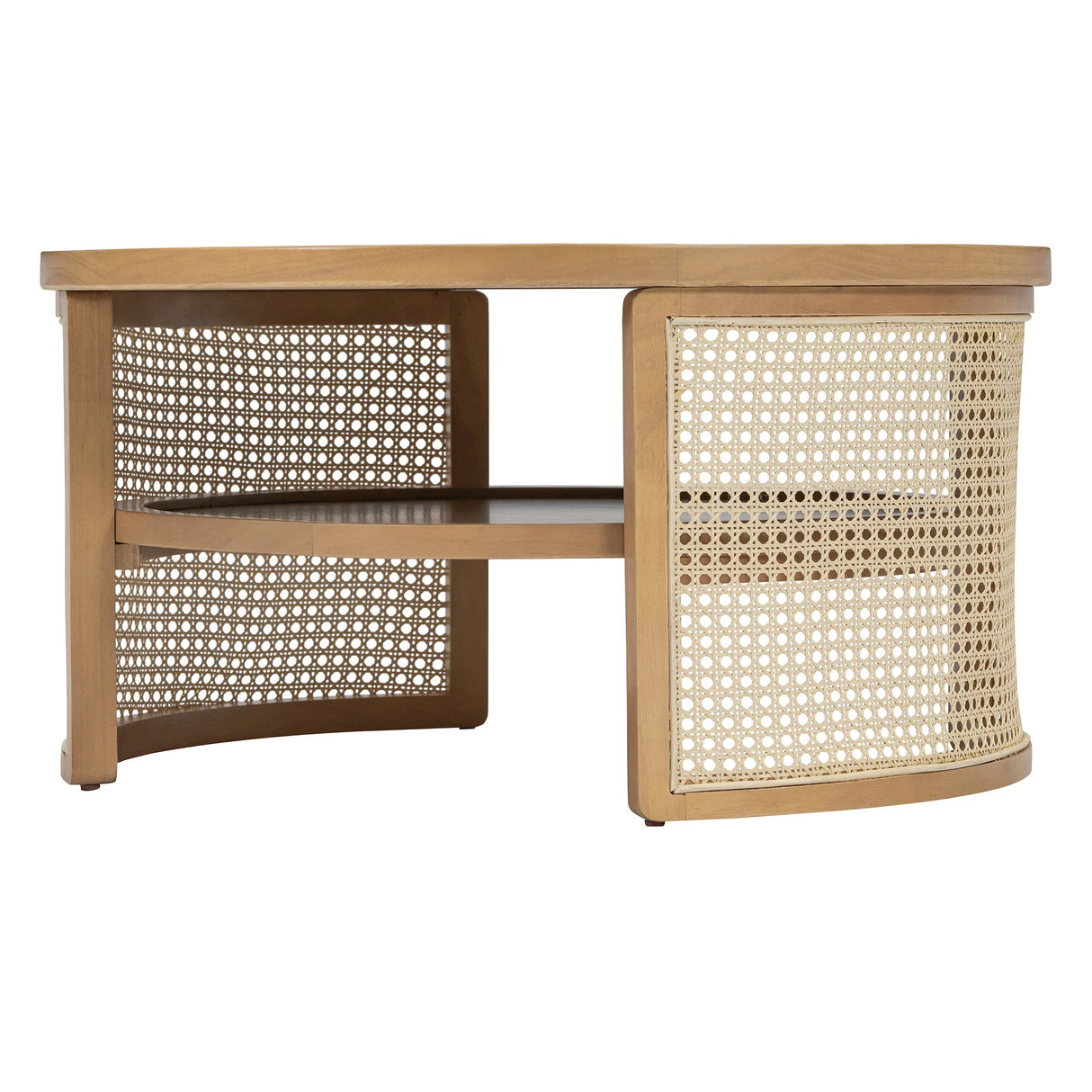 Round Coffee Table With Storage Caned Sides Natural - Furniture Home Direct