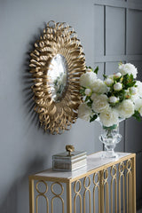 Sunburst Design Wall Mirror Decorative en For Entryway, Modern Living Room - Gold - Furniture Home Direct