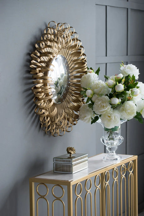 Sunburst Design Wall Mirror Decorative en For Entryway, Modern Living Room - Gold - Furniture Home Direct