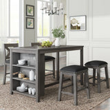 5 Pieces Counter Height Rustic Farmhouse Dining Room Wooden Bar Table Set With 2 Stools And 2 Chairs - Furniture Home Direct