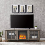 Modern Farmhouse 2 Door Glass Windowpane 70" TV Stand For 80" TVs - Furniture Home Direct