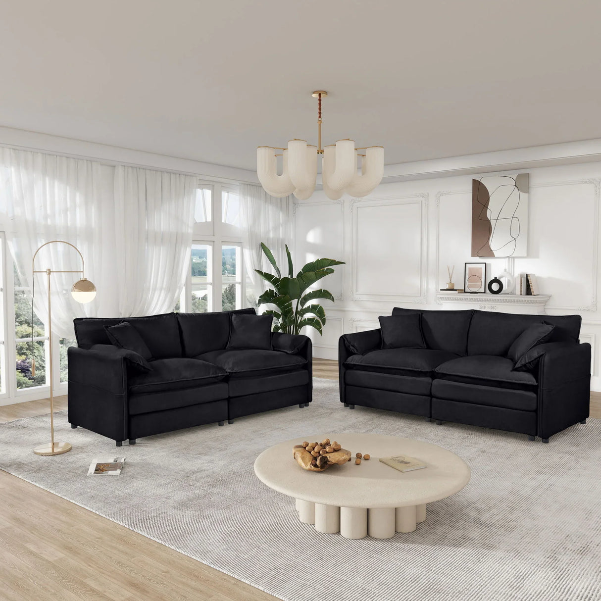 Modern Chenille Oversized Deep Seat Luxury 2 Piece Sofa Set With 4 Pillows - Furniture Home Direct