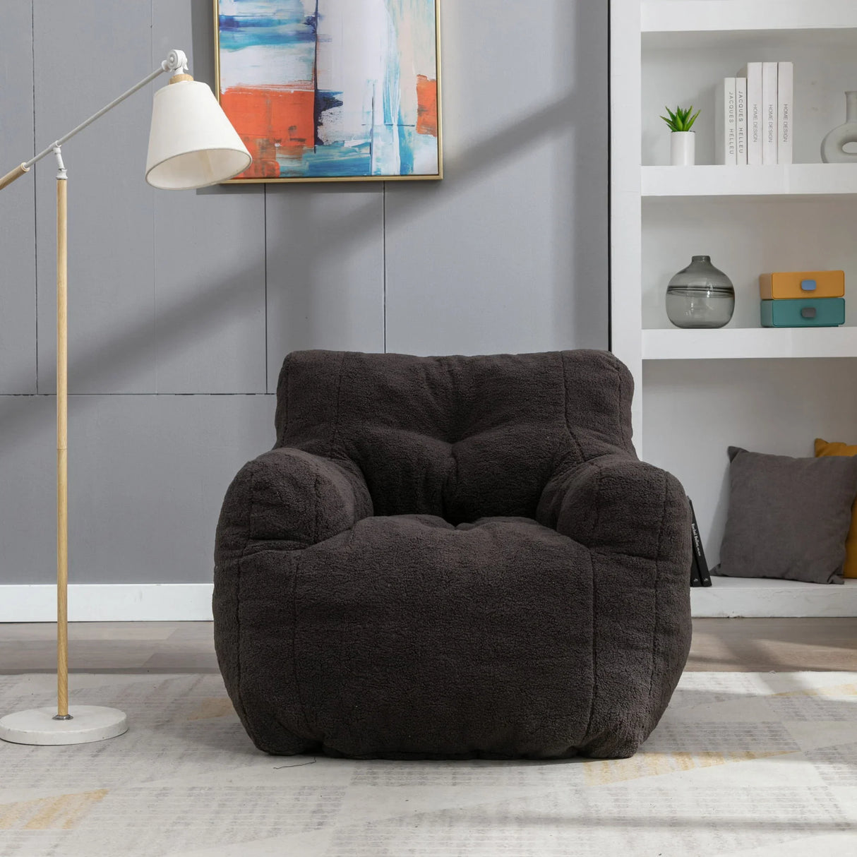Soft Teddy Fabric Tufted Foam Bean Bag Chair With Teddy Fabric - Furniture Home Direct