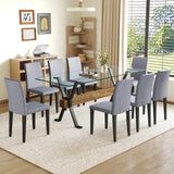 Dining Set Glass Top Table With Eight Fabric Chairs Gray - Furniture Home Direct