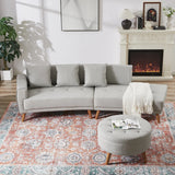 107 Inch Contemporary Sofa With Round Storage Ottoman Grey - Furniture Home Direct