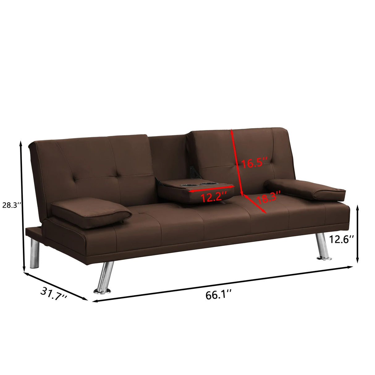 Futon Sofa Bed With Armrest Two Holders Wood Frame, Stainless Leg - Furniture Home Direct