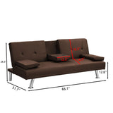 Futon Sofa Bed With Armrest Two Holders Wood Frame, Stainless Leg - Furniture Home Direct