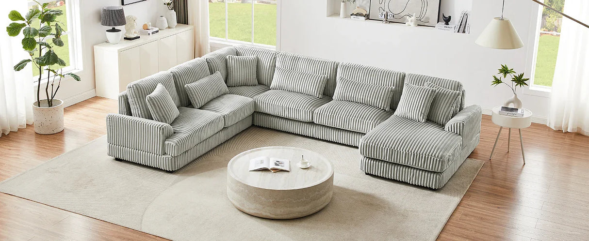 Sectional Sofa Oversized U Shaped Corduroy Fabric Gray - Furniture Home Direct