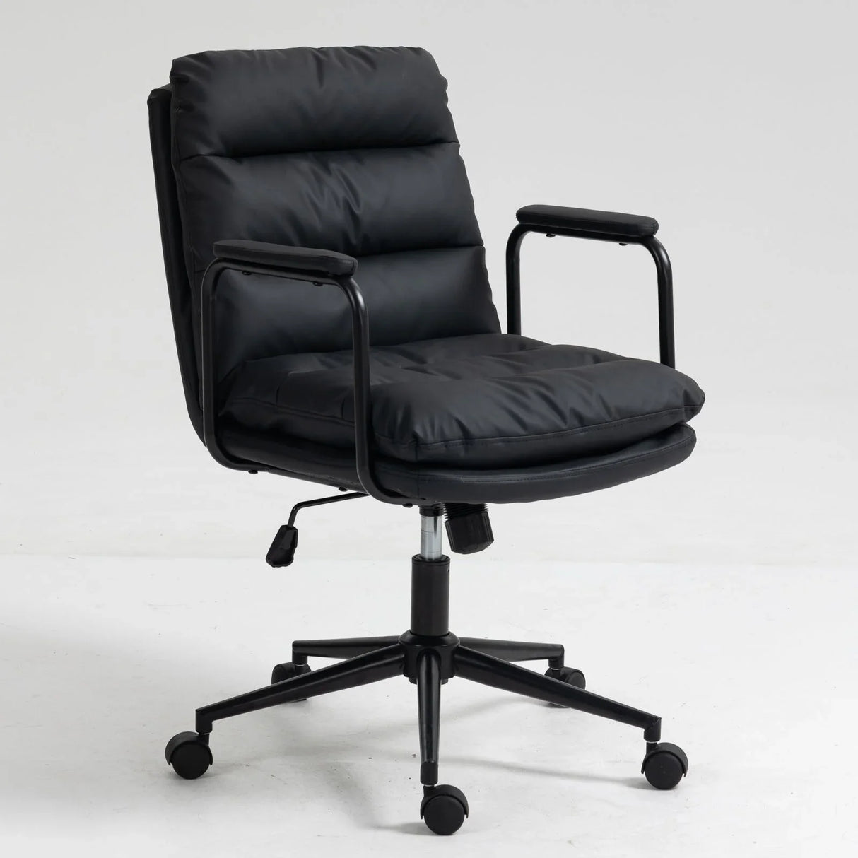 Office Chair, Mid Back Home Office Desk Task Chair With Wheels And Arms Ergonomic PU Leather Computer Rolling Swivel Chair With Padded Armrest - Furniture Home Direct