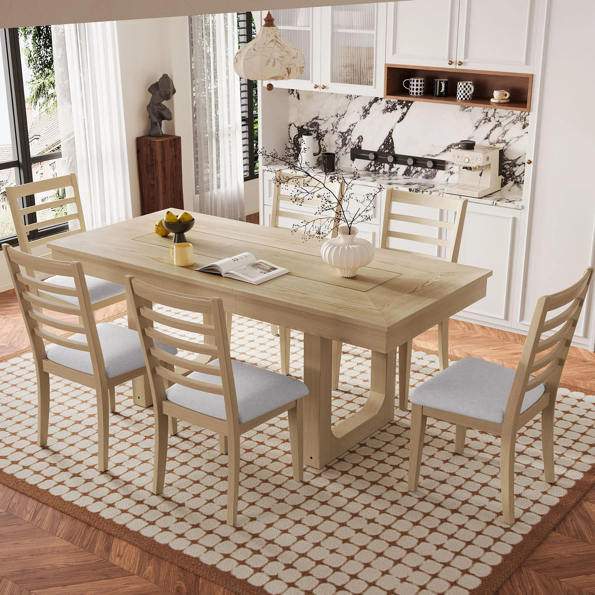 Extendable Dining Set, Farmhouse Extendable Table With Upholstered Chairs - Furniture Home Direct