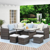 7-Piece Rattan Outdoor Sectional Set With Grey cushions - Furniture Home Direct