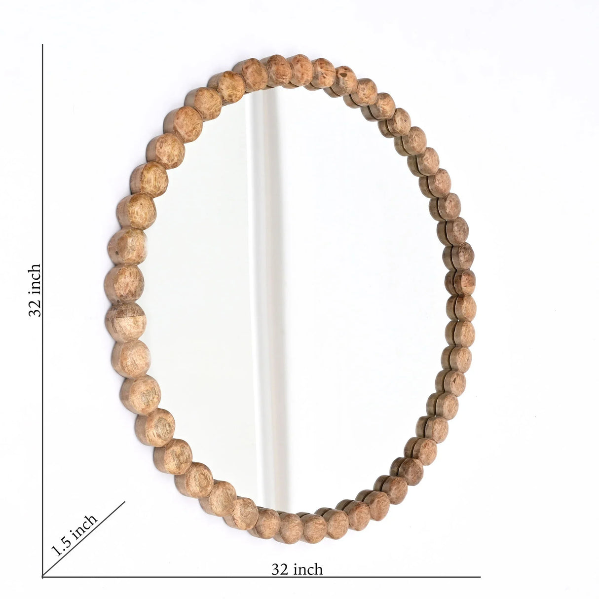Decorative Round Hanging Wall Mirror With Bead Design Frame - Natural - Furniture Home Direct