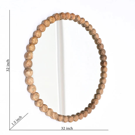 Decorative Round Hanging Wall Mirror With Bead Design Frame - Natural - Furniture Home Direct