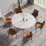 Modern Man-Made Stone Round Metal Dining Table-Position For 6 People - Furniture Home Direct