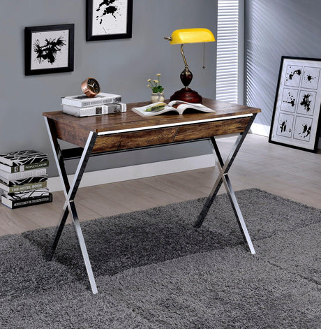 Callers - Weathered Writing Desk - Chrome / Oak - Furniture Home Direct