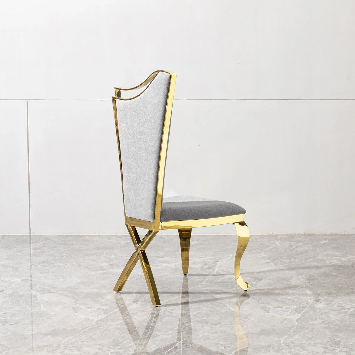 Gorgeous Streamlined High Back Fabric Stainless Steel Dining Chair (Set of 2) - Gold / Gray - Furniture Home Direct