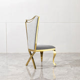 Gorgeous Streamlined High Back Fabric Stainless Steel Dining Chair (Set of 2) - Gold / Gray - Furniture Home Direct