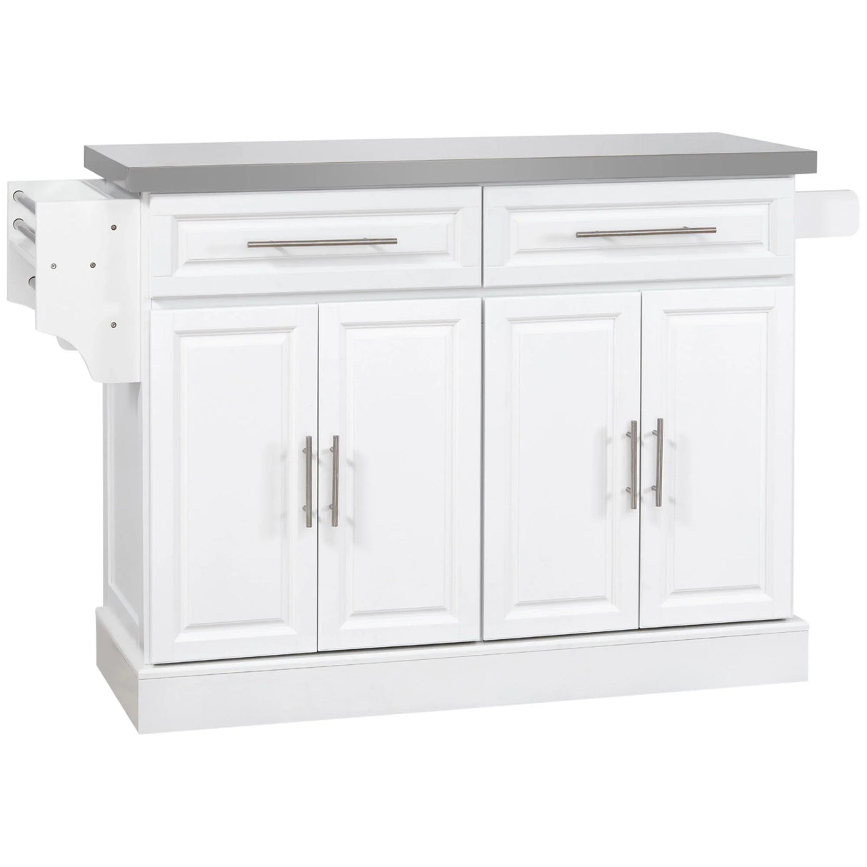 Homcom - Rolling Kitchen Island With Storage, Portable Kitchen Cart With Stainless Steel Top, 2 Drawers, Spice, Knife And Towel Rack And Cabinets - Furniture Home Direct