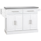 Homcom - Rolling Kitchen Island With Storage, Portable Kitchen Cart With Stainless Steel Top, 2 Drawers, Spice, Knife And Towel Rack And Cabinets - Furniture Home Direct