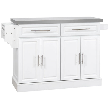Homcom - Rolling Kitchen Island With Storage, Portable Kitchen Cart With Stainless Steel Top, 2 Drawers, Spice, Knife And Towel Rack And Cabinets - Furniture Home Direct
