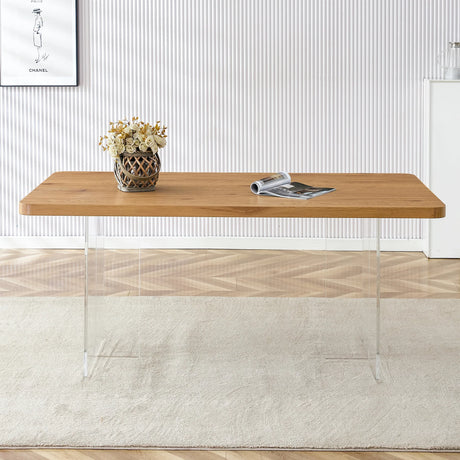 Dining Table With Wooden Top And Clear Acrylic Legs Natural - Furniture Home Direct