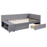 L Shaped Upholstered Platform Bed With Storage And Drawers - Furniture Home Direct