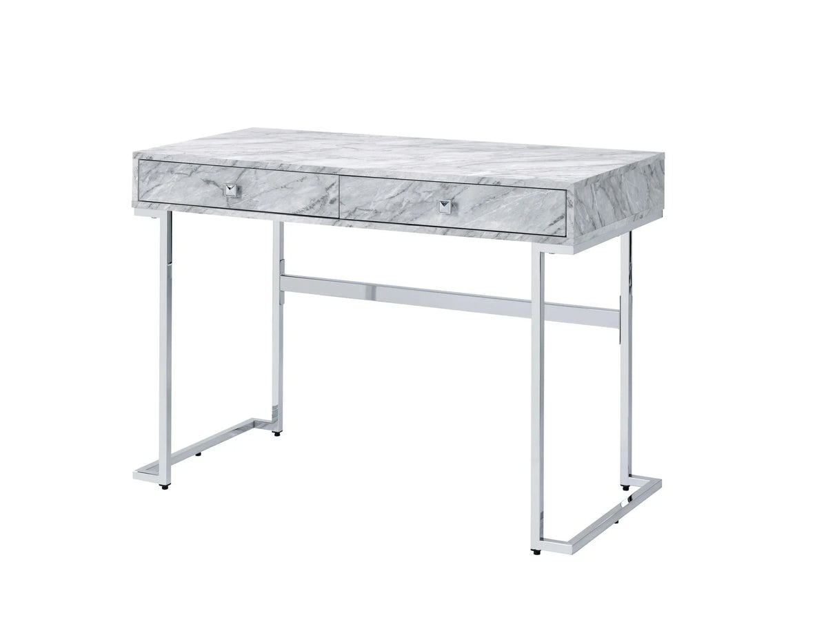 Tigress - Printed Faux Marble Top Writing Desk - White - Furniture Home Direct