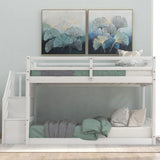 Twin Over Twin Floor Bunk Bed, Ladder With Storage - Furniture Home Direct
