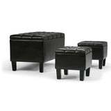 Storage Ottoman Set Tufted Faux Leather Soft Dark Brown - Furniture Home Direct