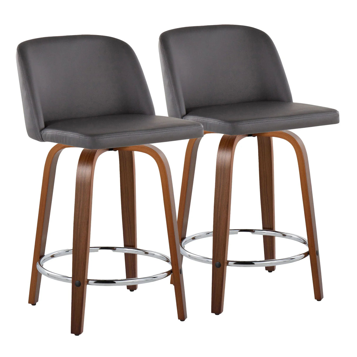 Toriano - Mid Century Modern Fixed Height Counter Stool With Swivel With Round Footrest (Set of 2) - Furniture Home Direct