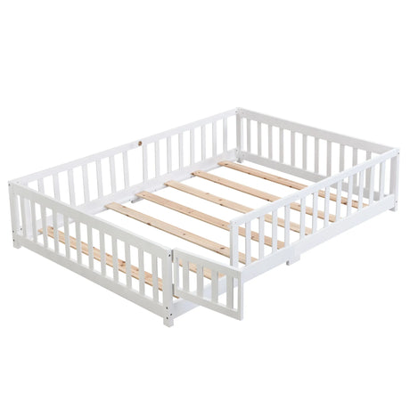 Solid Wood Floor Bed With Door And Fence For Children - Furniture Home Direct