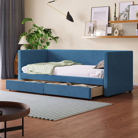 Corduroy Daybed With Two Drawers And Wood Slat - Furniture Home Direct
