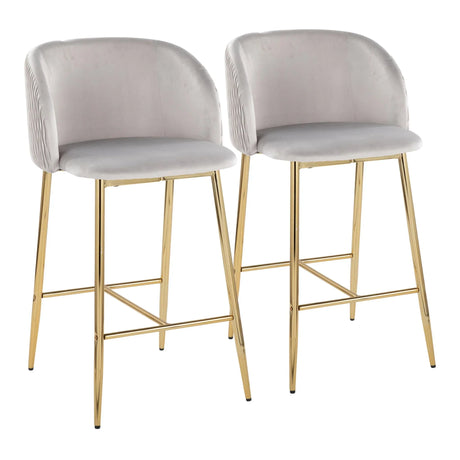 Fran - Pleated Waves Contemporary / Glam Fixed Height Counter Stool (Set of 2) - Furniture Home Direct